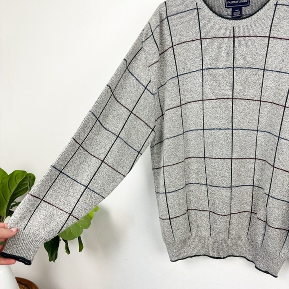 Vintage 90s Fairway Sport Windowpane Plaid Print Grandpa Sweater Sz L - Picture 5 of 6